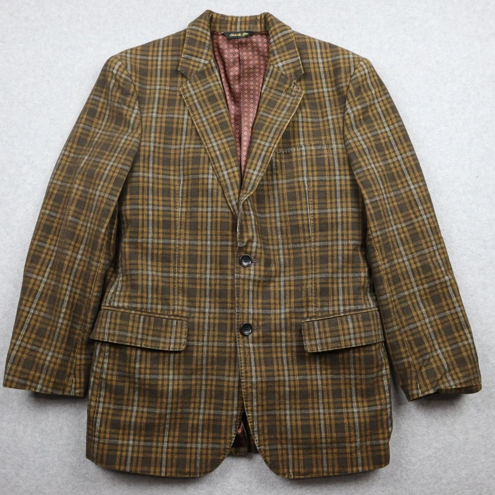 Original Penguin Blazer Mens Small Plaid Brown Corduroy Two Button Sport Coat